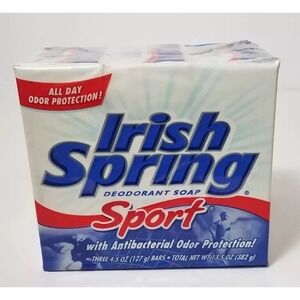 Irish Spring Sport Deodorant Bar Soap 4.5oz each bar 3-Pack Sealed VTG NEW
